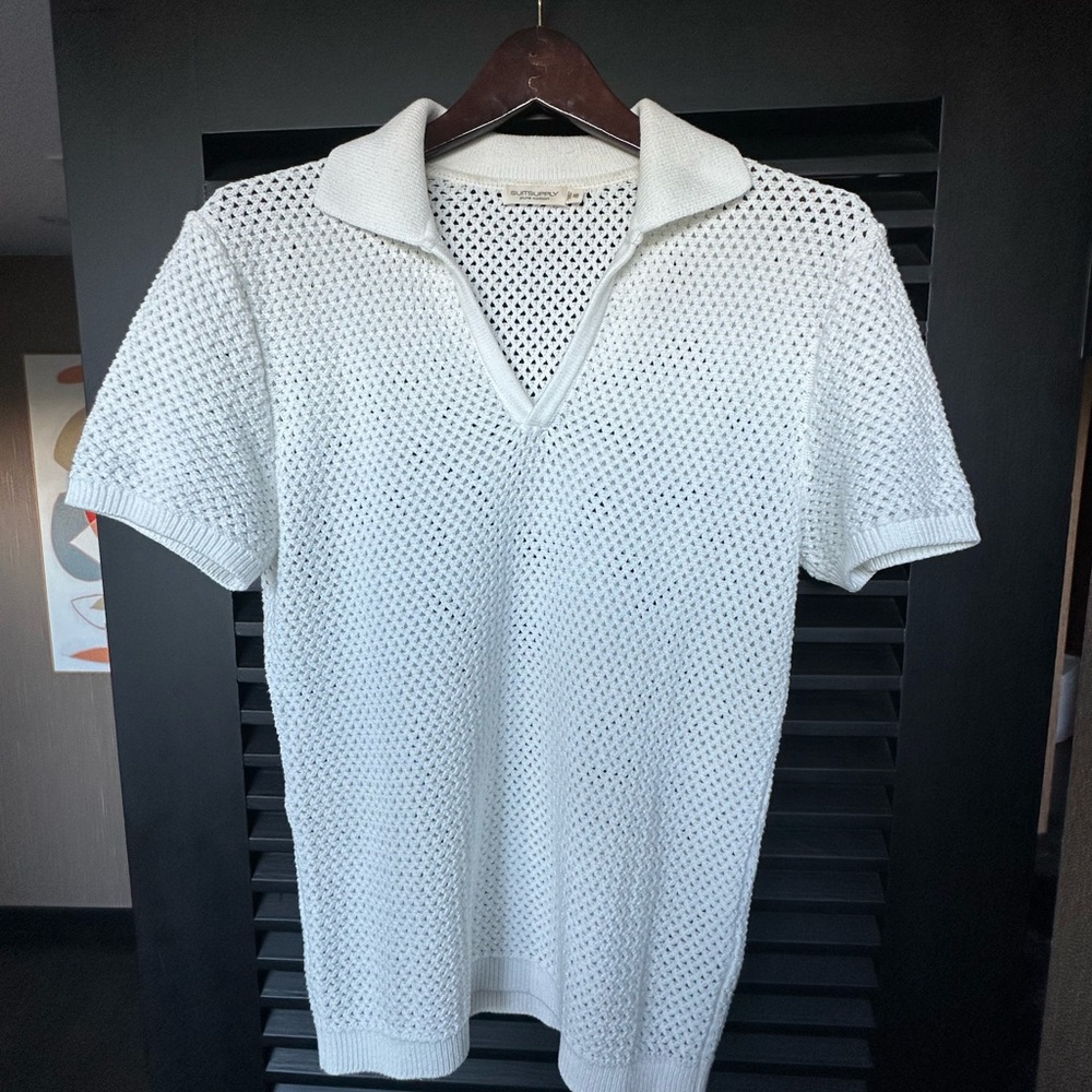 Suitsupply White Mesh Polo Shirt